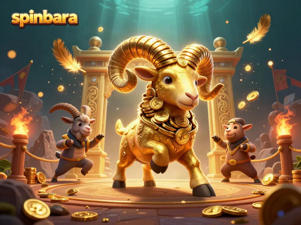 Experience the excitement of spinbara with our vibrant casino-themed illustration featuring an animated golden ram.